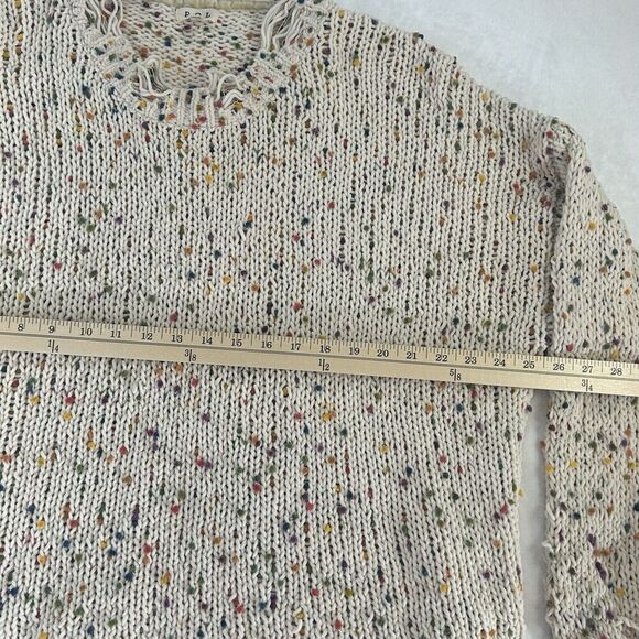 POL Sweater Women 3XL Cream Knitted Pom Pom Confetti Knit Distressed Pullover - Picture 4 of 11